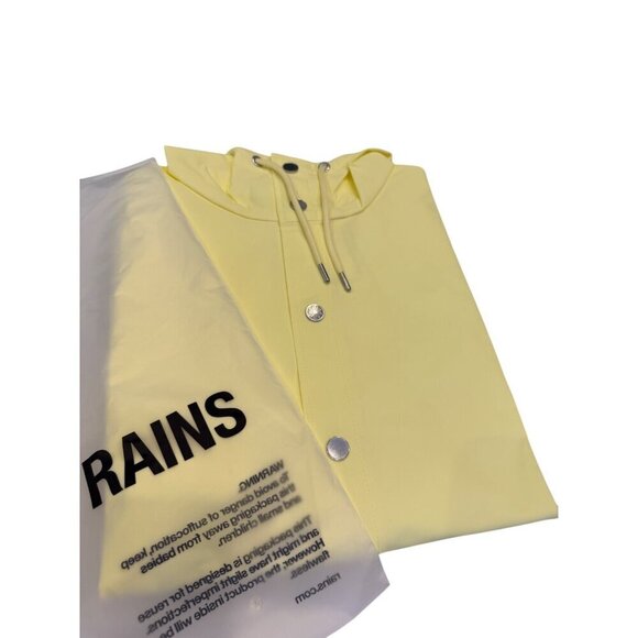 RAINS Women's Curve Raincoat Yellow Zipper Snap Trench Belted Waterproof Flawed - Picture 11 of 14